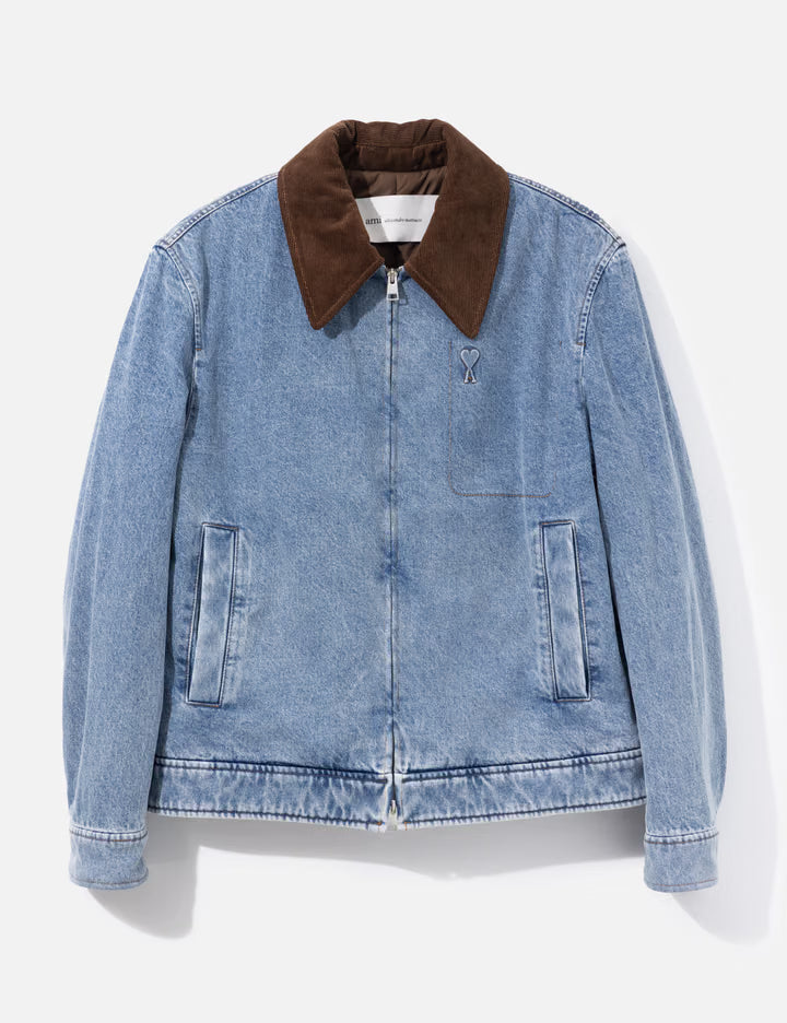 Ami Paris Ami De Coeur Corduroy-Trimmed Denim Jacket