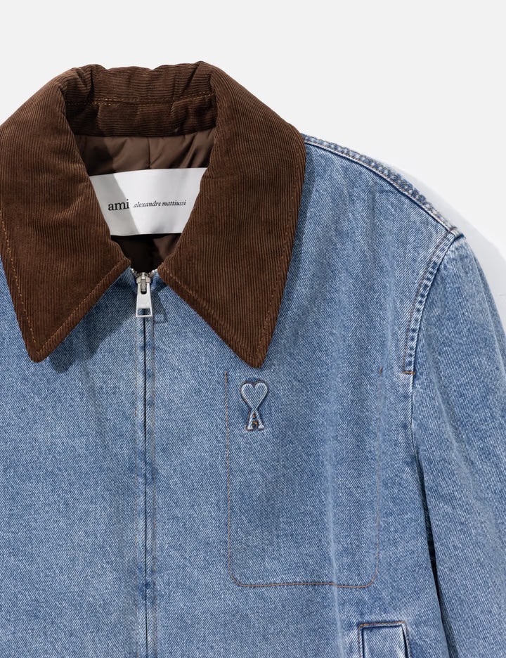 Ami Paris Ami De Coeur Corduroy-Trimmed Denim Jacket