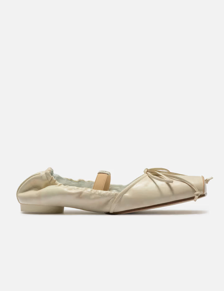 Square-Toe Leather Ballerina Shoes