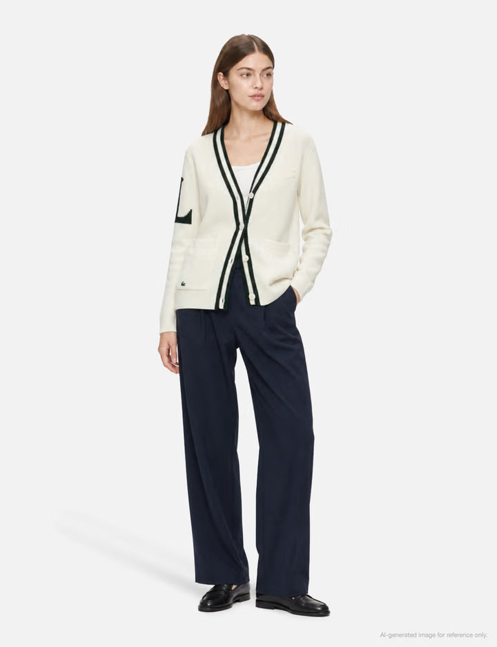 Badge Accent Wool Blend Golf Cardigan