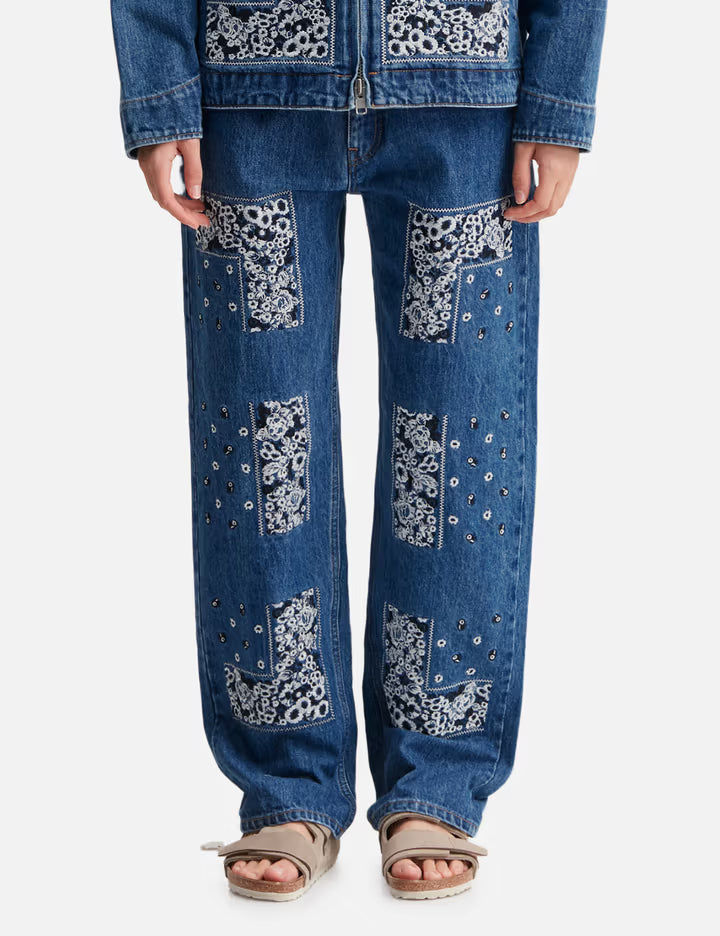 Bandana Embroidery Denim Pants