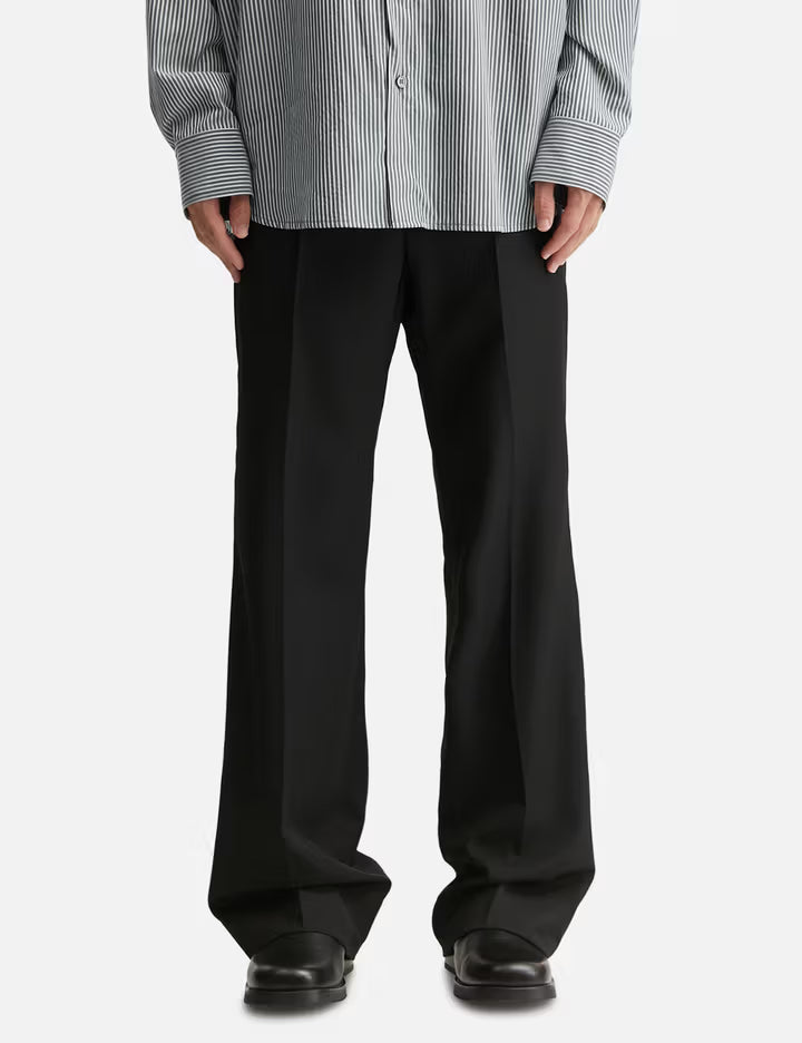 Black Semi-Wide Wool Pants