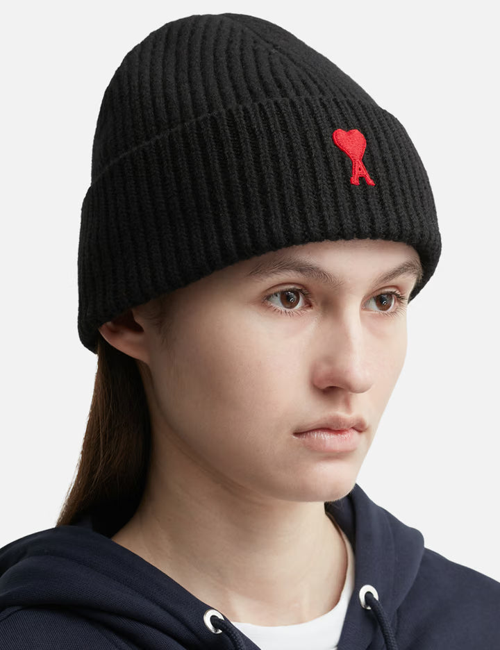 Black Wool Beanie With Ami De Coeur