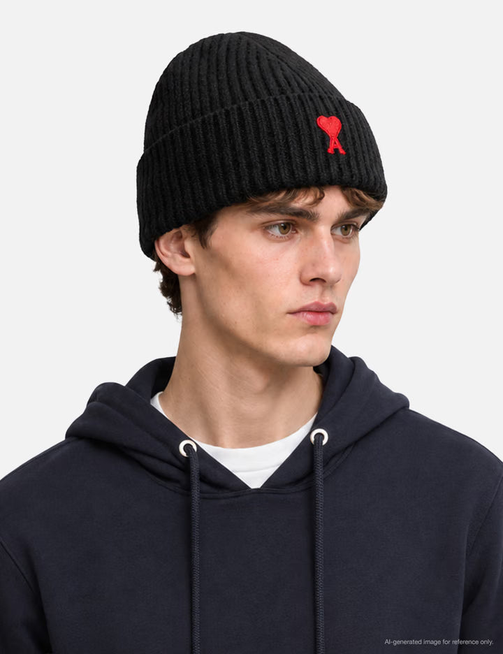 Black Wool Beanie With Ami De Coeur