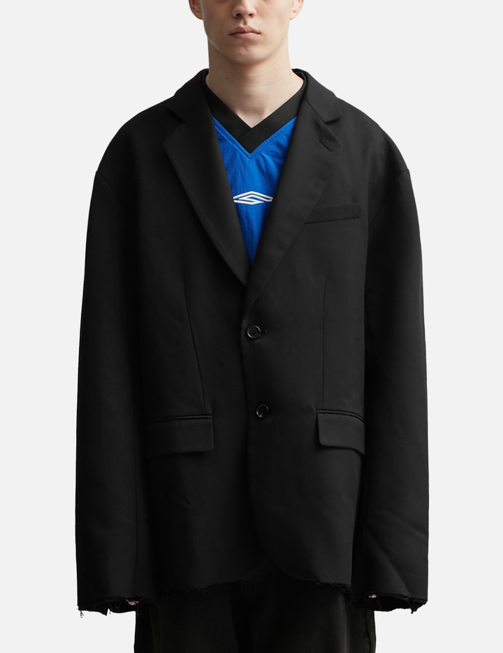 Black Wool Gabardine Oversized Demolished Blazer