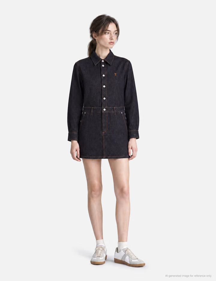 Blue Cotton Denim Shirt Dress With Ami De Coeur