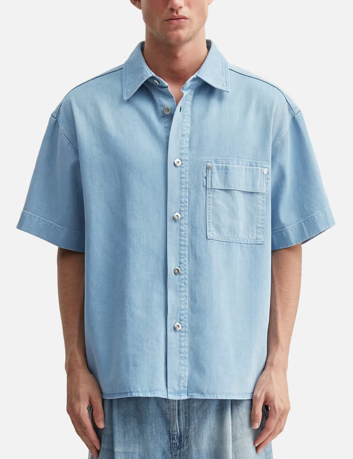 Blue Denim Back Logo Short Sleeve Shirt