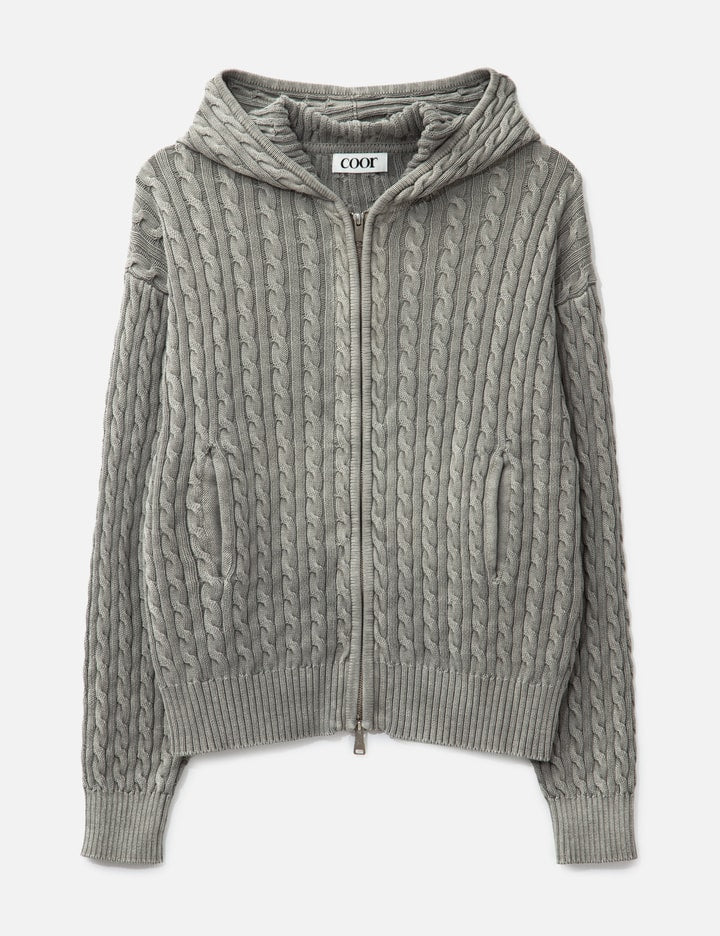 Cotton Piece Dyed Cable Hoodie Zip-up