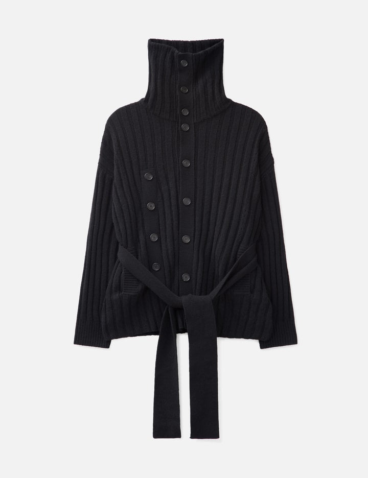 Asymmetric High Neck Knit Coat