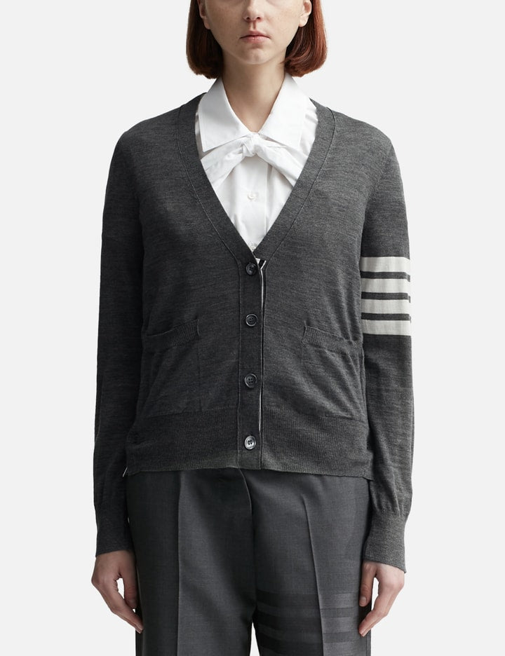 FINE MERINO WOOL V-NECK 4-BAR CARDIGAN