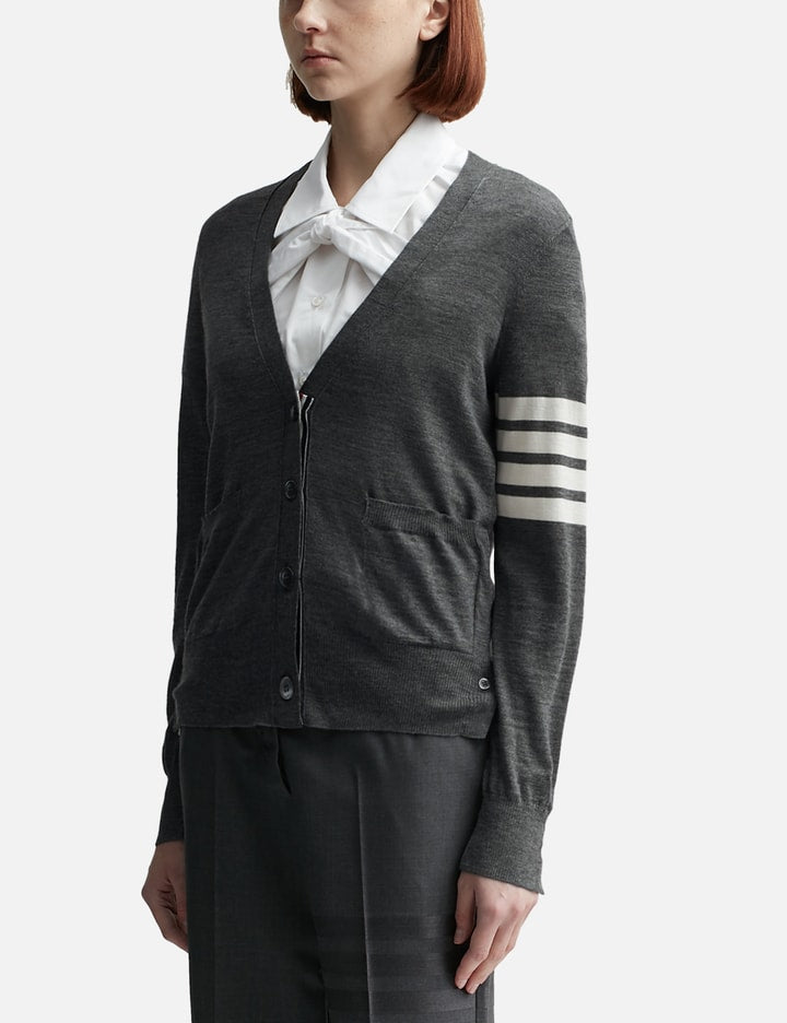 FINE MERINO WOOL V-NECK 4-BAR CARDIGAN