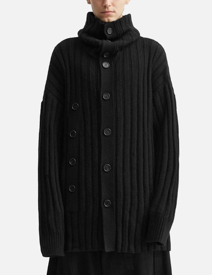 Asymmetric High Neck Knit Coat