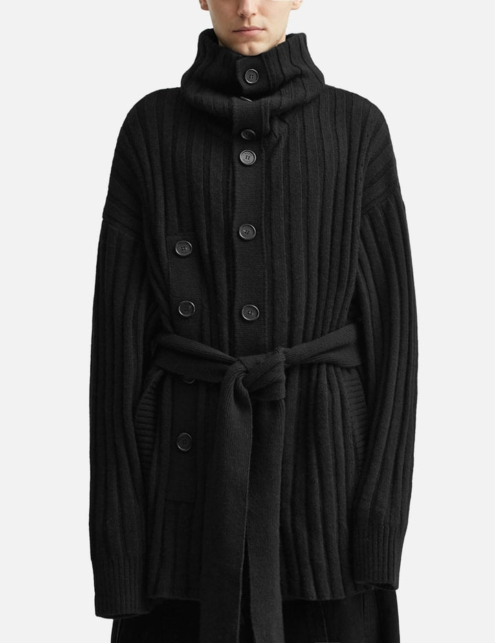 Asymmetric High Neck Knit Coat
