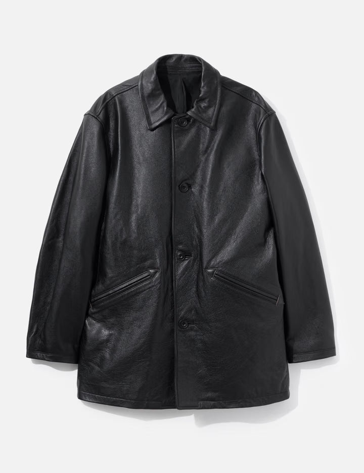 Chevron Stitched Cow Leather Car Coat