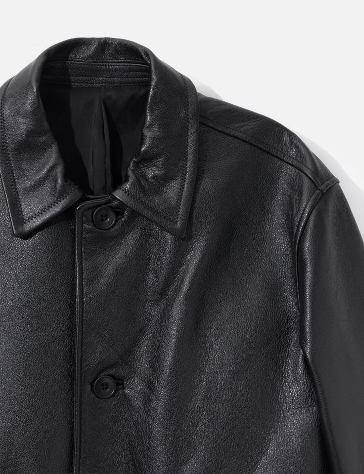 Chevron Stitched Cow Leather Car Coat