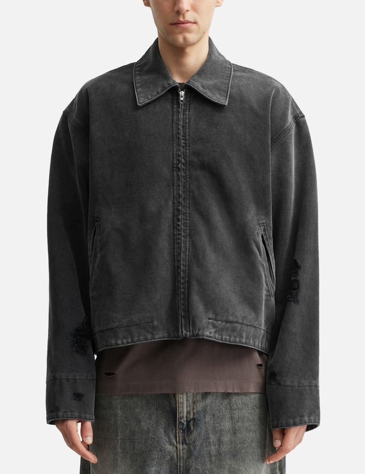 Faded Black Damaged Canvas Crew Jacket