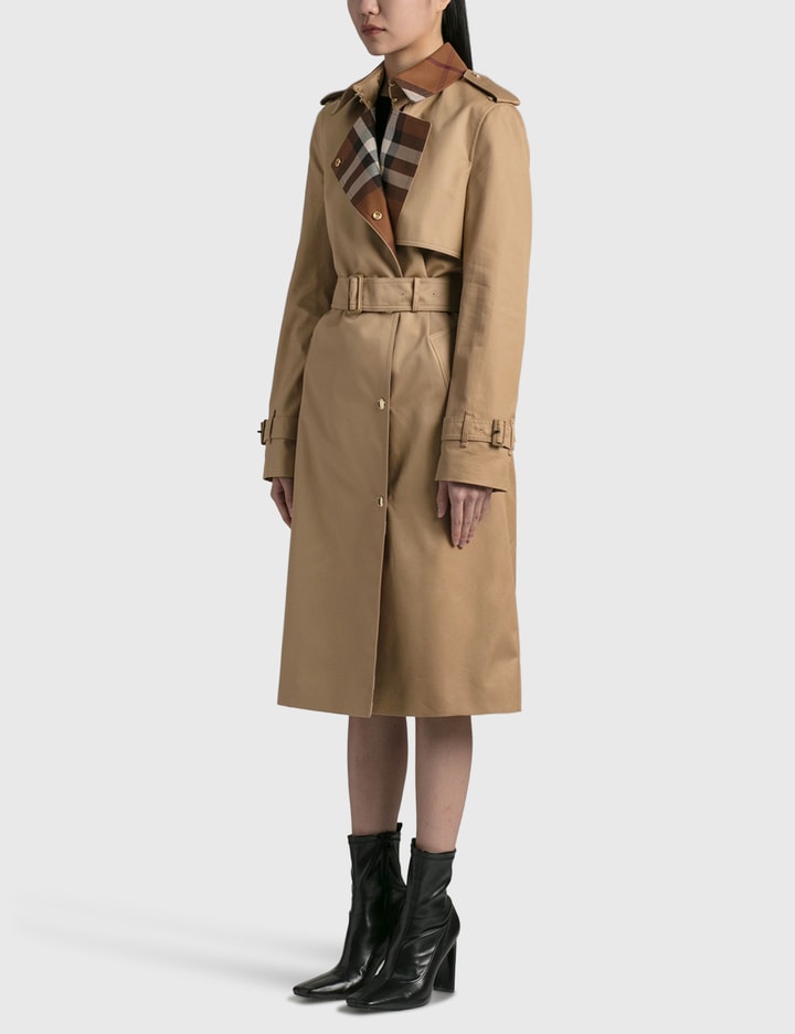 Check Panel Cotton Gabardine Trench Coat