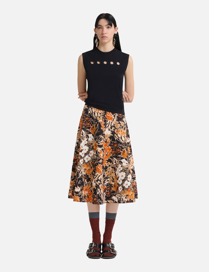 Cotton Sleeveless T-Shirt With Cut-Out Polka Dots