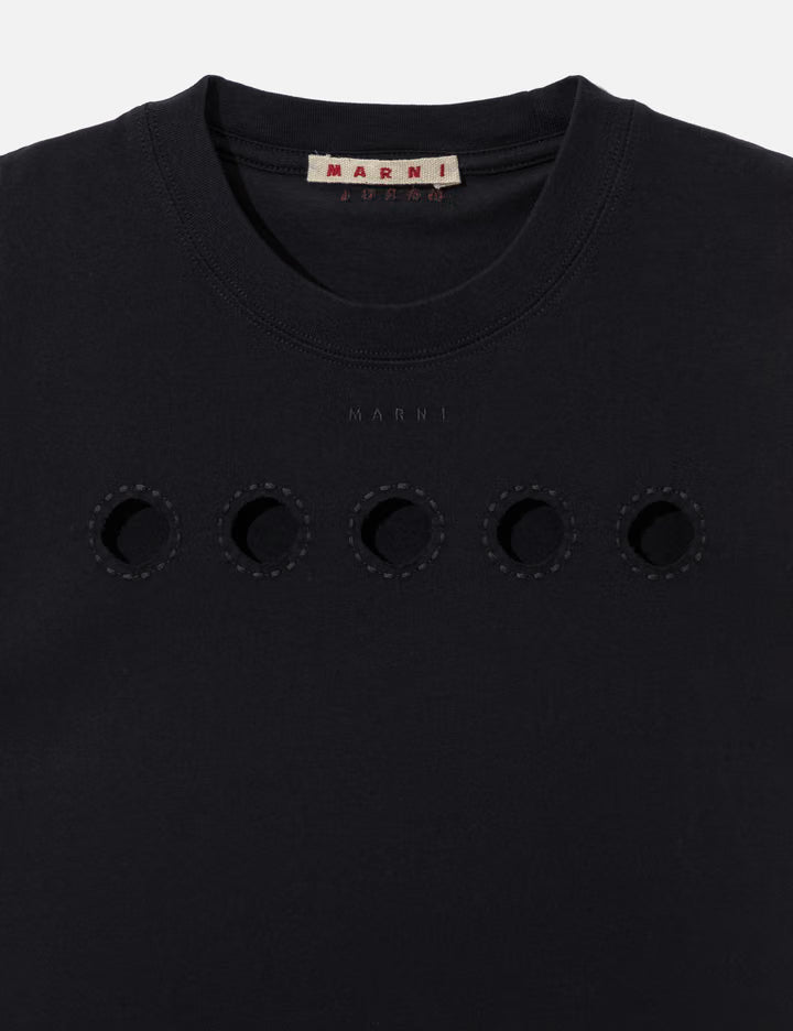 Cotton Sleeveless T-Shirt With Cut-Out Polka Dots