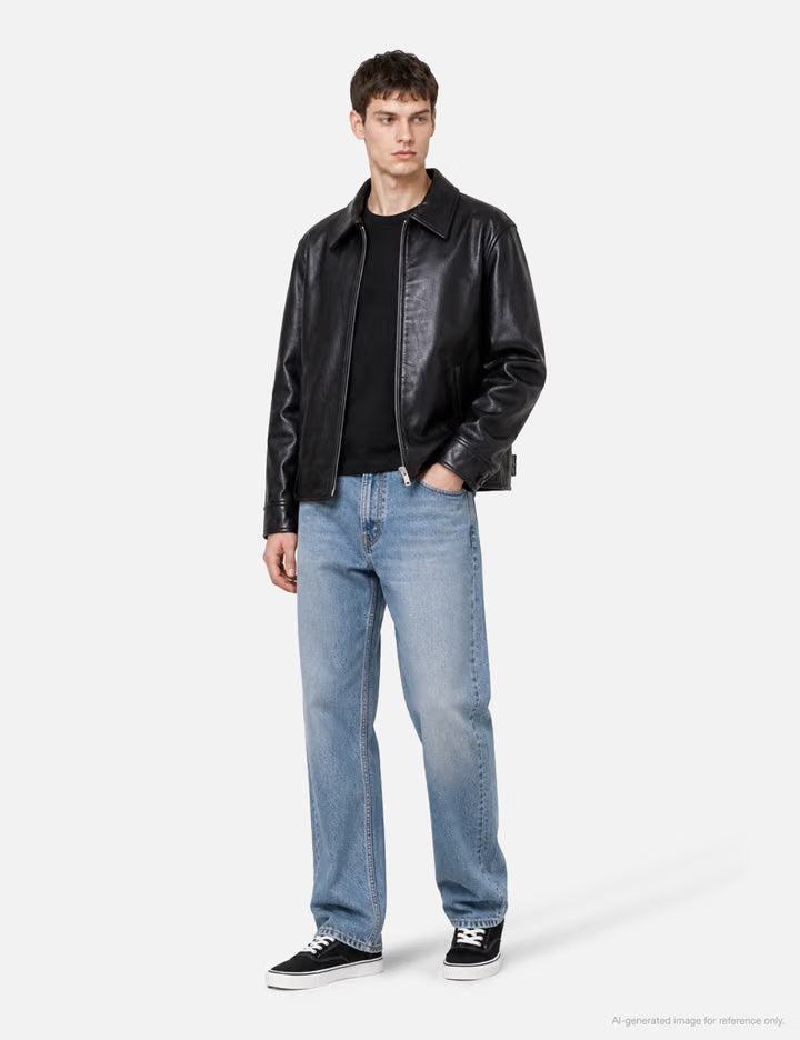 Cow Leather Buckle Zip Jacket