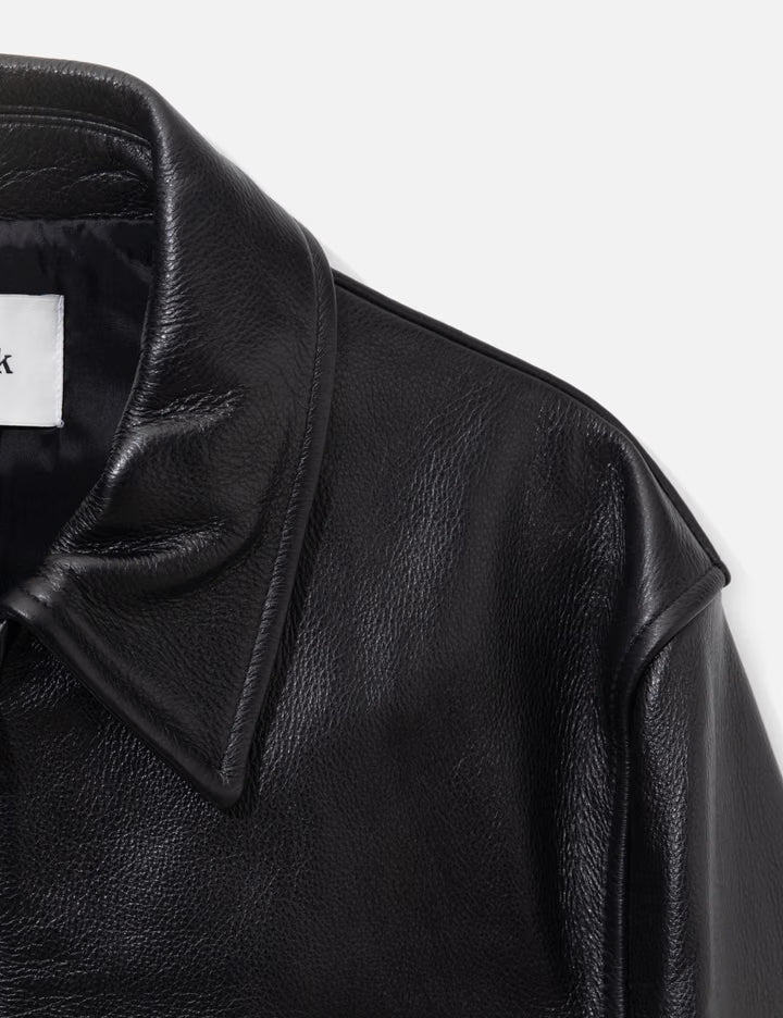Cow Leather Buckle Zip Jacket