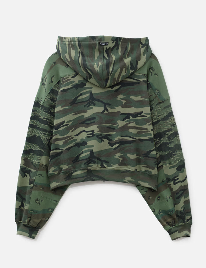 Cropped Mixed Camo Zip-Up Hoodie
