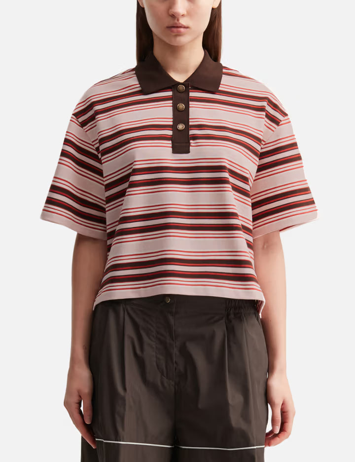 Cropped Striped Cotton Polo Shirt