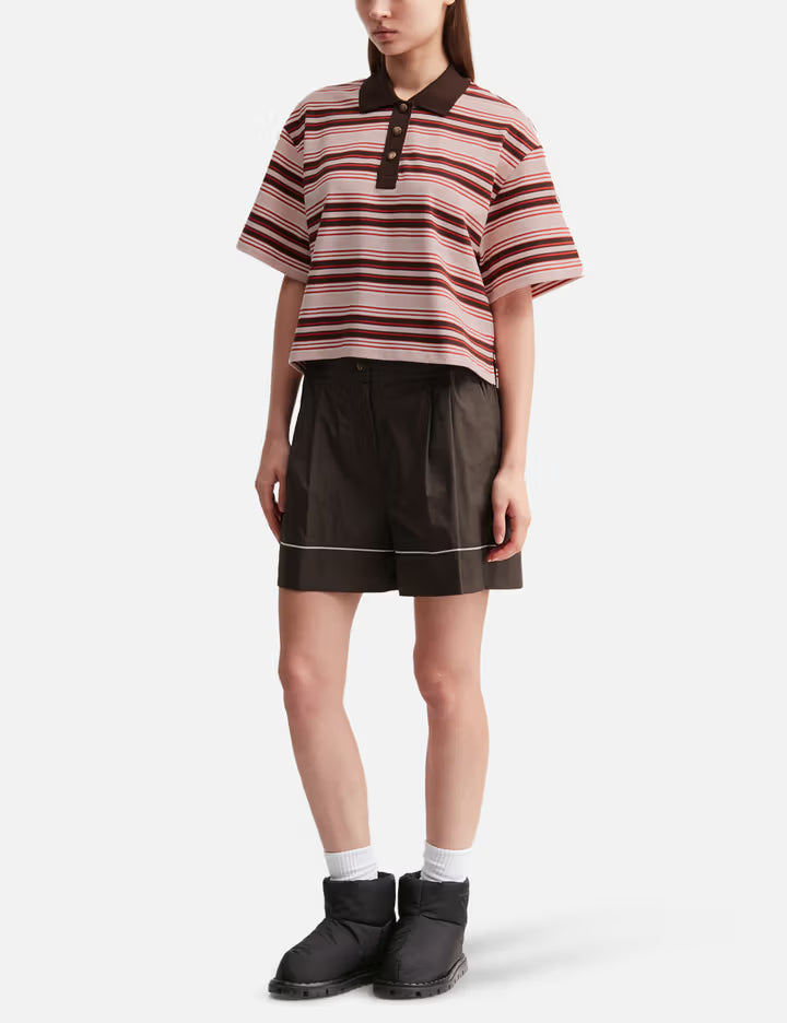 Cropped Striped Cotton Polo Shirt