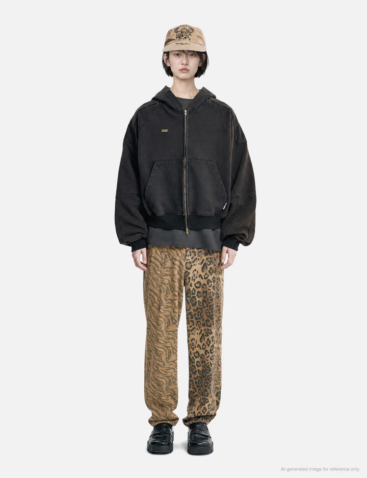Cropped Washed Zip-Up Hoodie