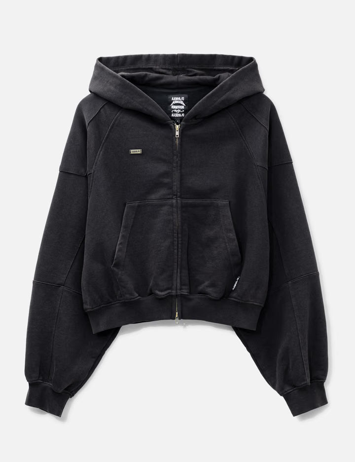 Cropped Washed Zip-Up Hoodie