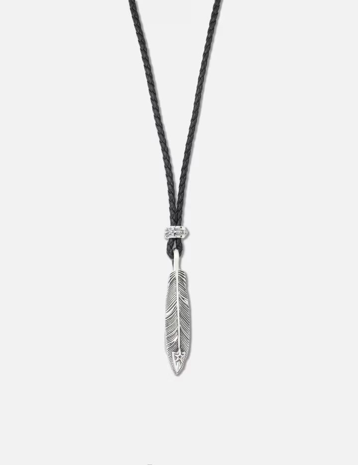 CS Navajo Hollow Star Left Arrow Feather Pendant With 2 Beads