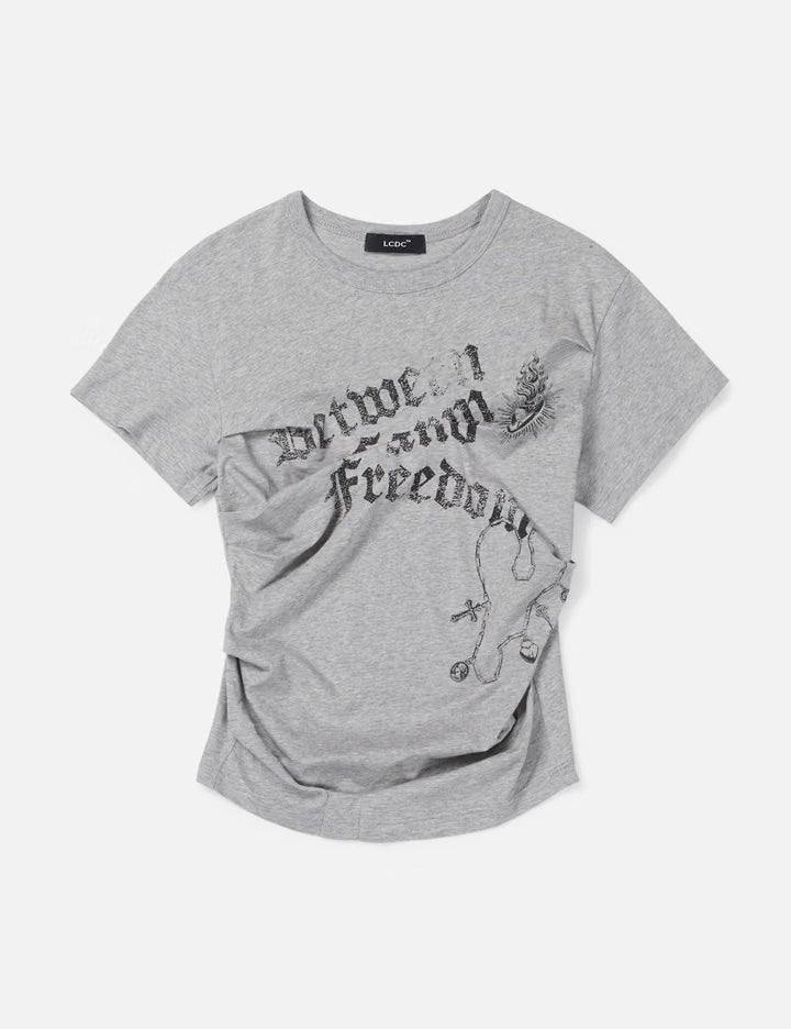 Dart-Detail Graphic Tee (Melange Grey)