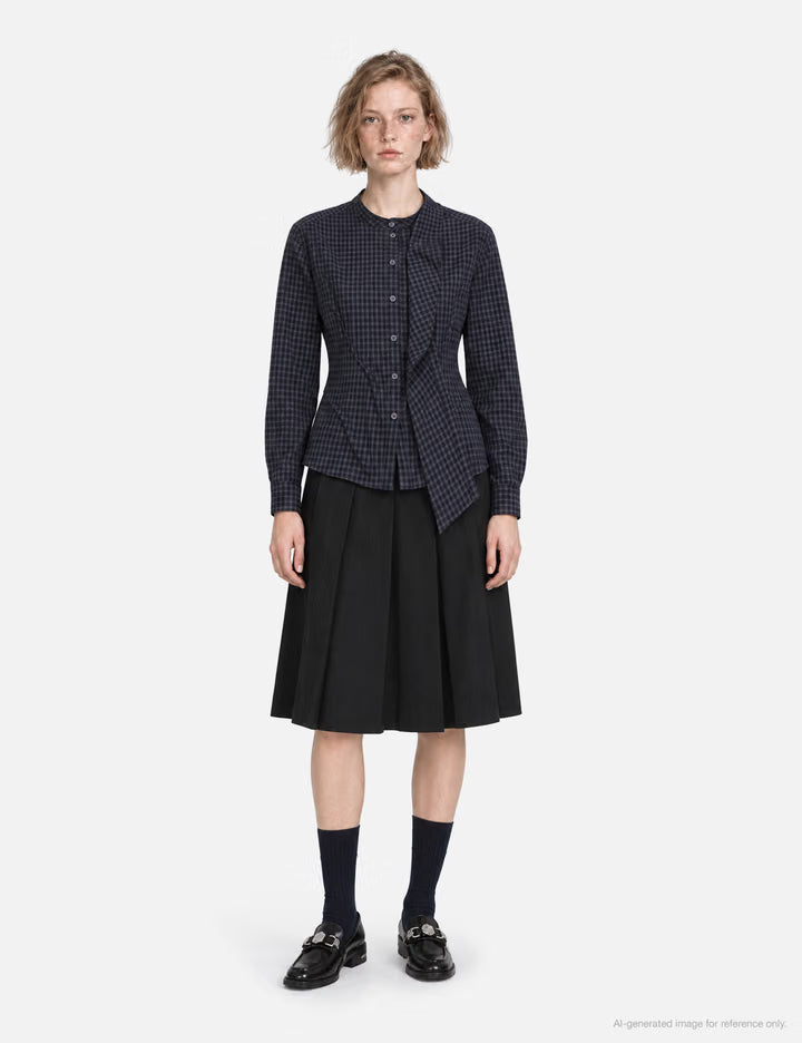Draped-Neck Check Shirt