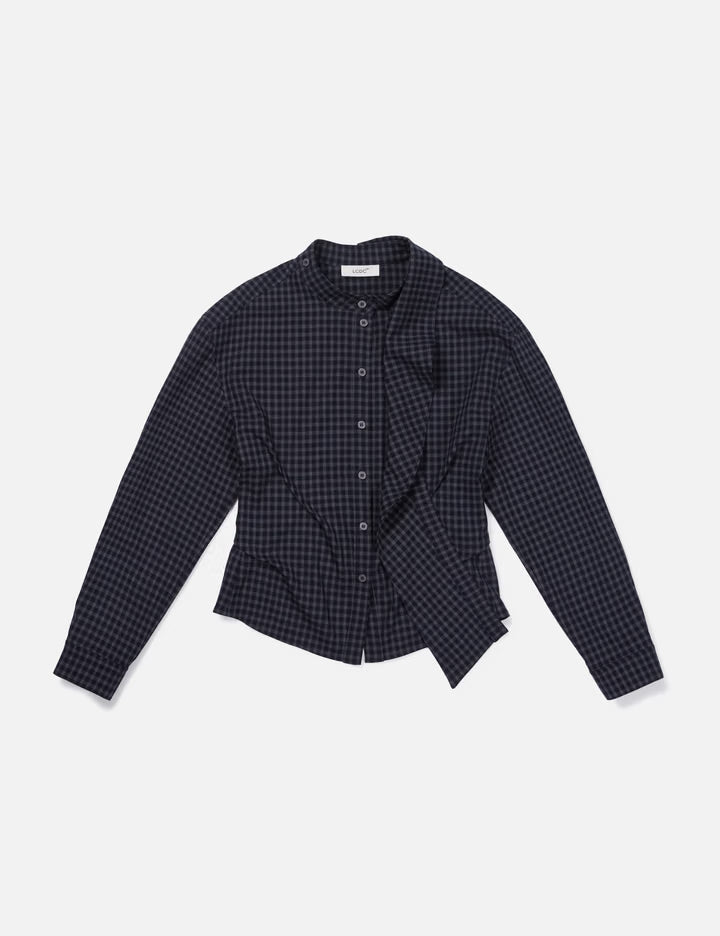 Draped-Neck Check Shirt