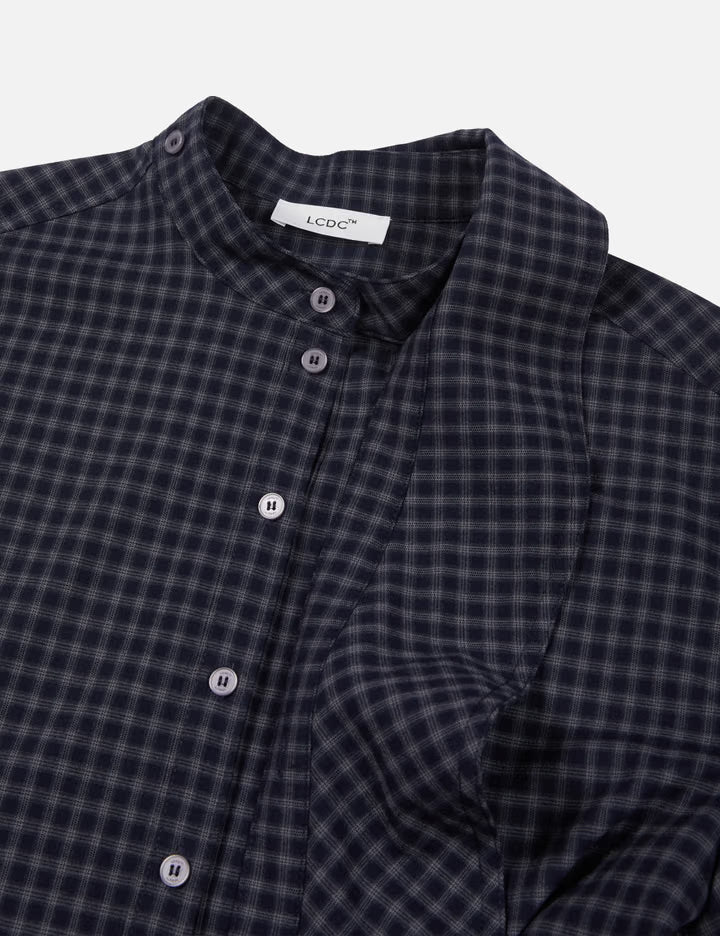 Draped-Neck Check Shirt