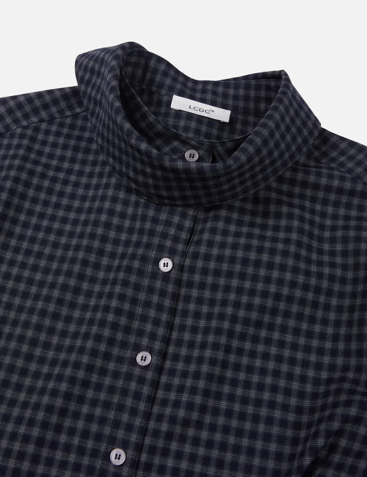 Draped-Neck Check Shirt