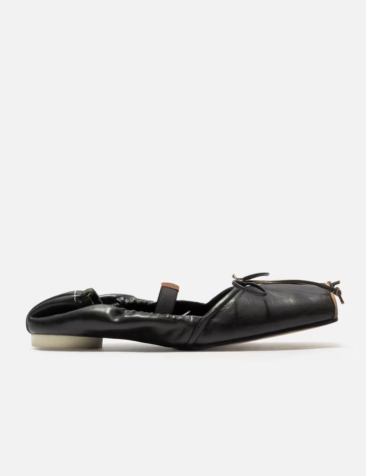 Square-Toe Leather Ballerina Shoes