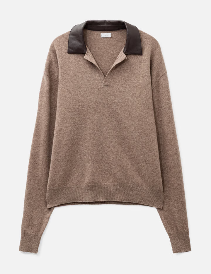 Extra Super Fine Wool Leather-Trimmed Skipper Sweater