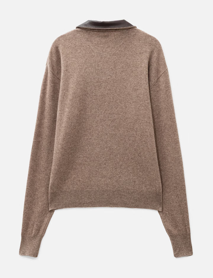 Extra Super Fine Wool Leather-Trimmed Skipper Sweater
