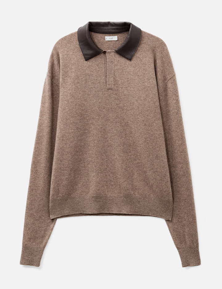 Extra Super Fine Wool Leather-Trimmed Skipper Sweater
