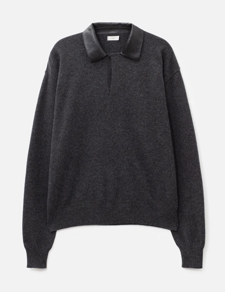 Extra Super Fine Wool Leather-Trimmed Skipper Sweater