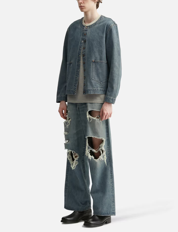 Destressed Modern Denim Wide Cut