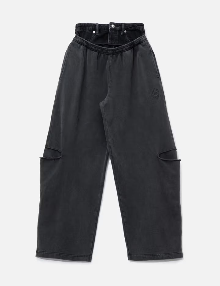 Pre-Styled Slashed Sweatpant With Denim Waistband
