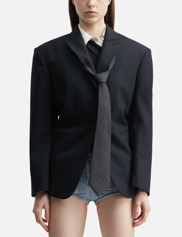 Tie Pireced Oversized Jacket