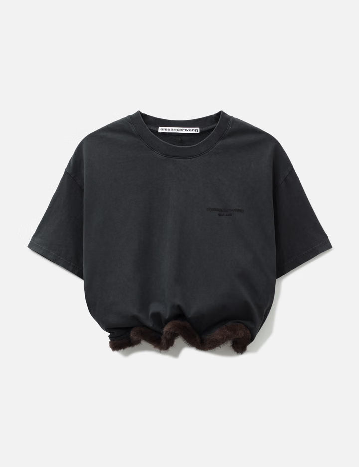 Faux Fur Trim T-Shirt