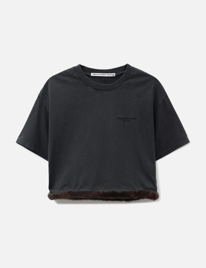 Faux Fur Trim T-Shirt