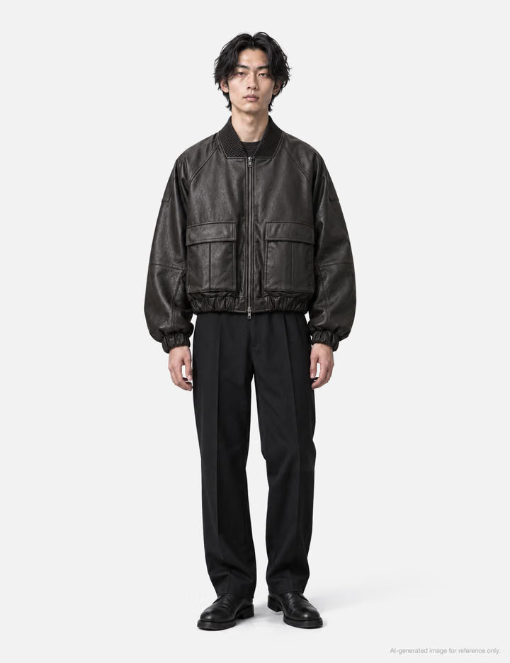 Faux Leather Ribbed Collar Blouson