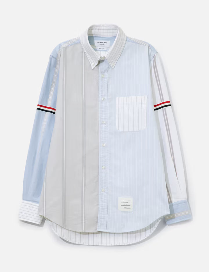 Funmix Shirt With Grosgrain Armbands In Pinstripe Oxford