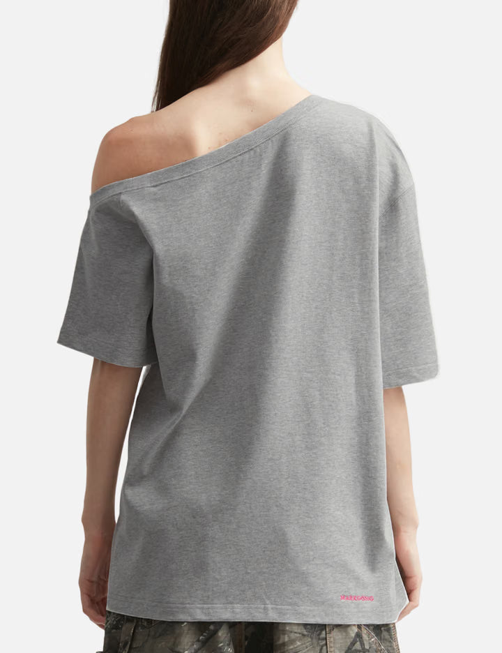 Gray Squirrel Printed One-Shoulder Short Sleeve T-Shirt