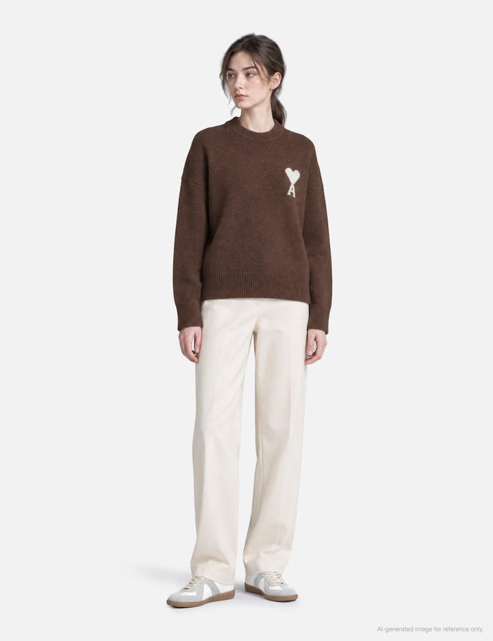 Grey Crewneck Alpaca Sweater With Ami De Coeur